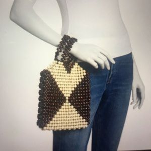 Aqua Mini Beaded Wood Tote Bag